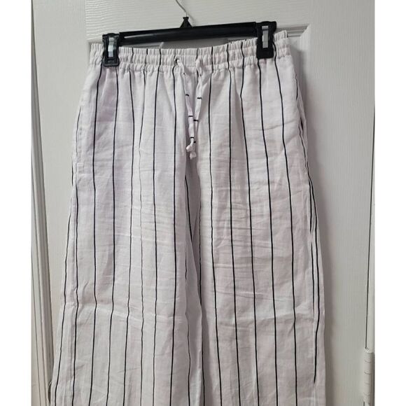 Strips Linen Wide-Leg High-Rise Pants S - Picture 4 of 9